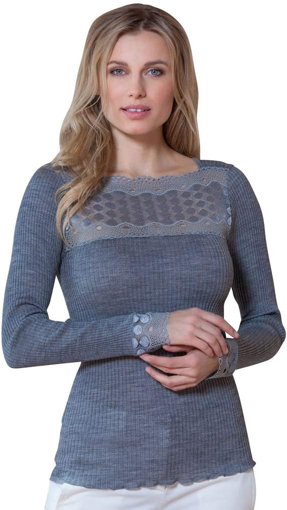 EGI ® Exclusive Collections Merino Wool Blend Top Lace Trim Long Sleeves. Proudly Made in Italy. - Image 3