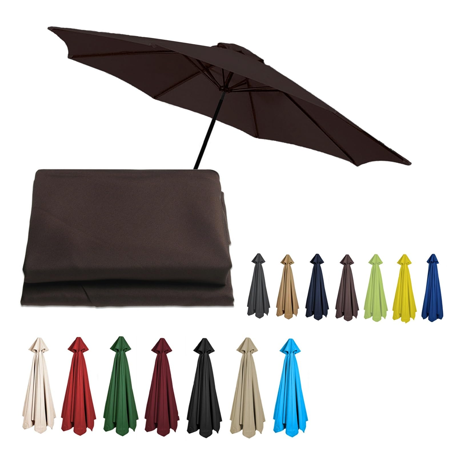 2/2.3/2.5/2.7/3/3.50m Replacement Garden Parasol Canvas 6/8 Ribs Replacement Canopy For Parasol Umbrella Replacement Cloth(Coffee,8.8ft (270cm)/8 Ribs)