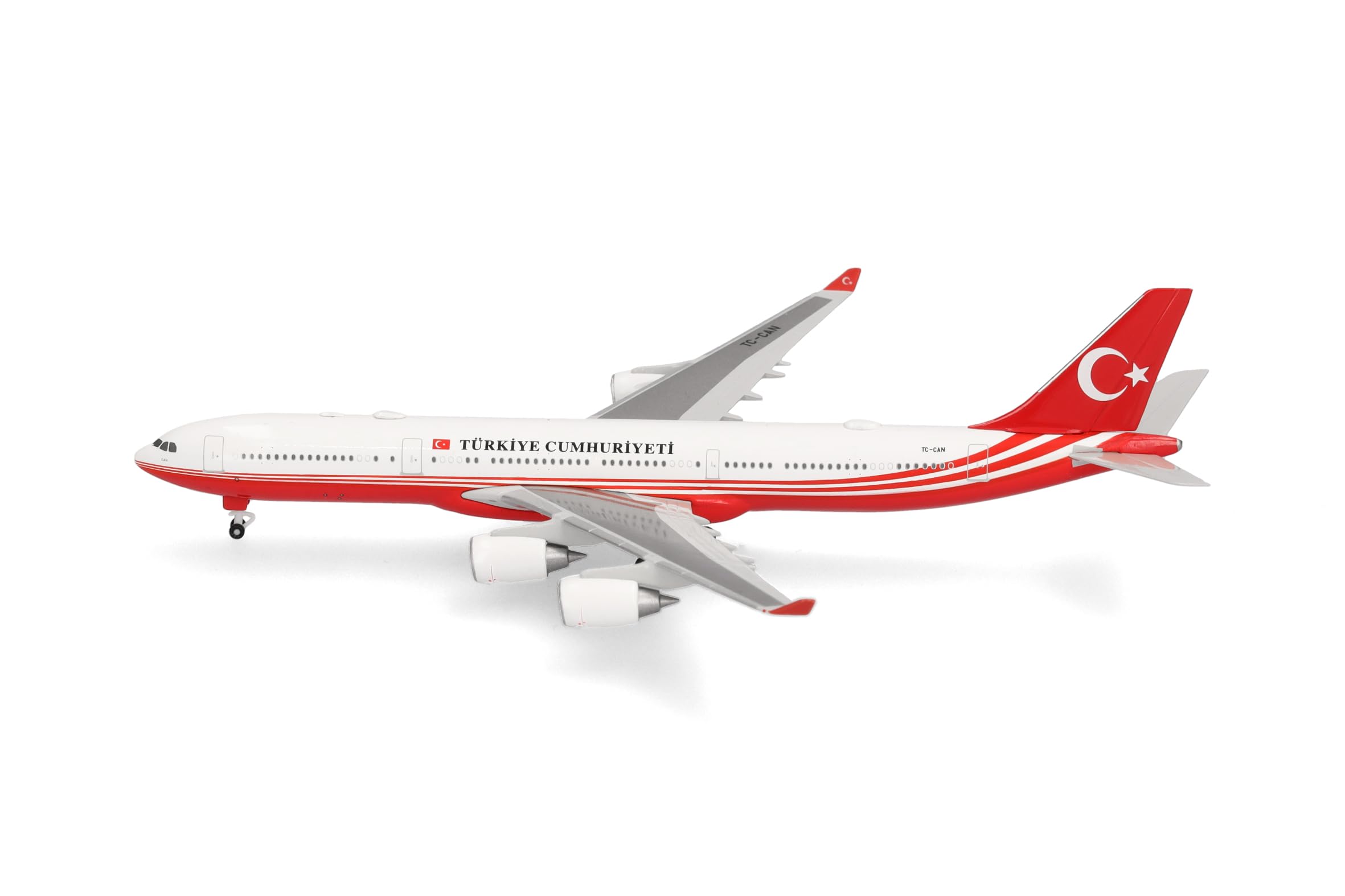 Herpa model samolotu Turkey Government Airbus A340-500, miniatura w skali 1:500, model kolekcjonerski, bez podstawki, metal