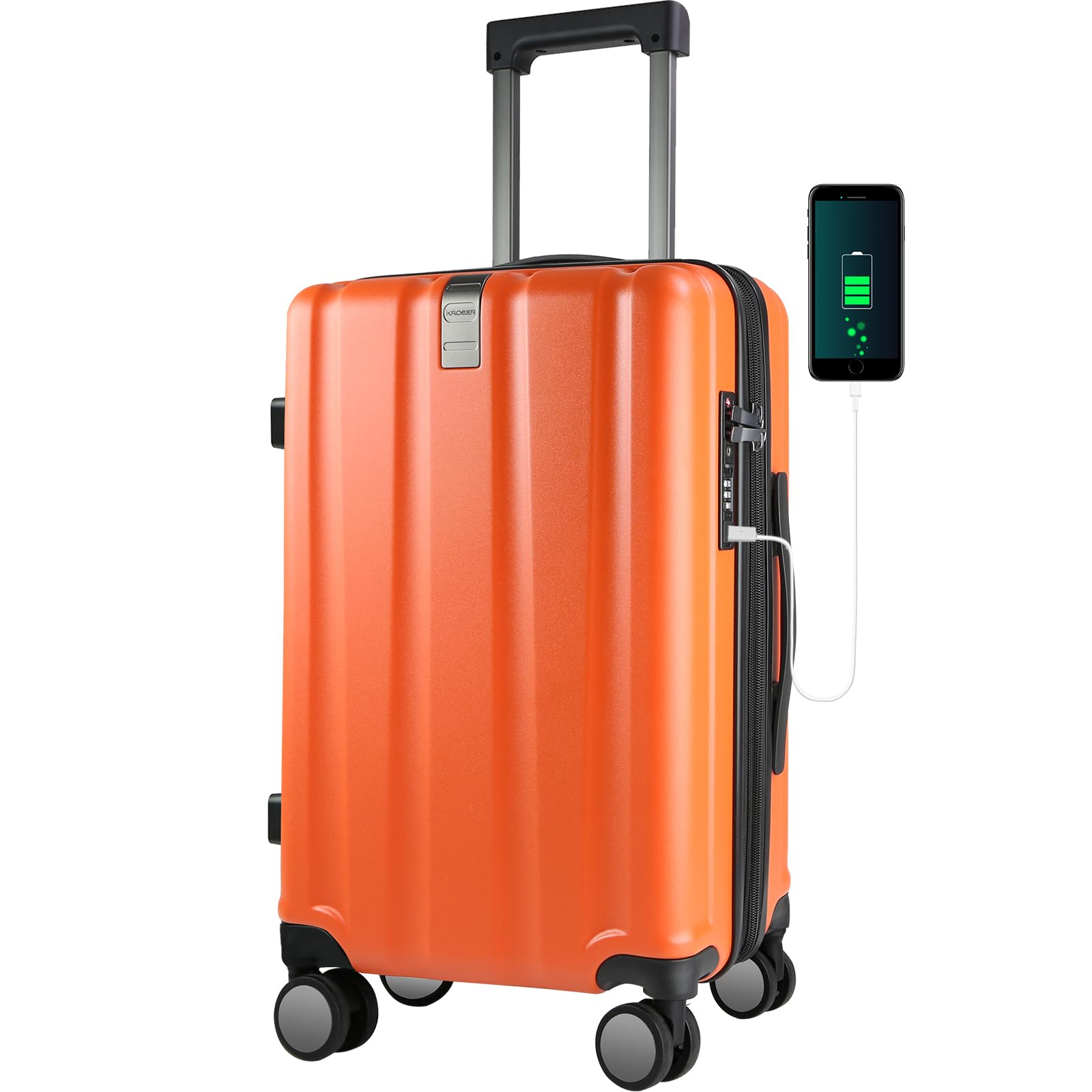 KROSER Hardside Expandable Carry On Luggage with Spinner Wheels & Built-in TSA Lock, Durable Suitcase Rolling Luggage with USB Port, Carry-On 20-Inch,