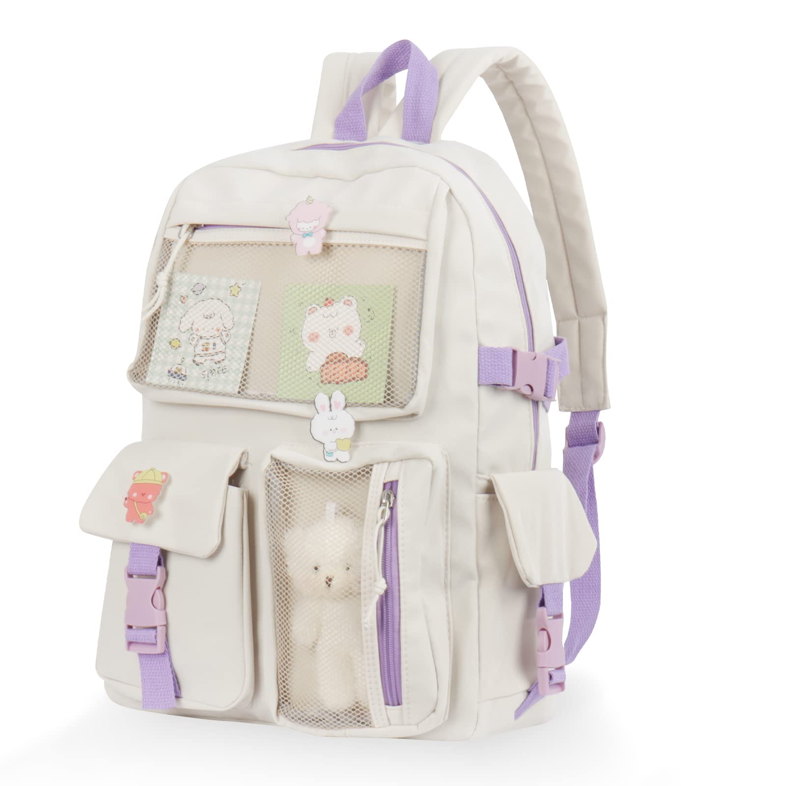 Kawaii Aesthetic Laptop Backpack - 15.6 Inch, Water-Resistant, With Cute Pendant Accessory
