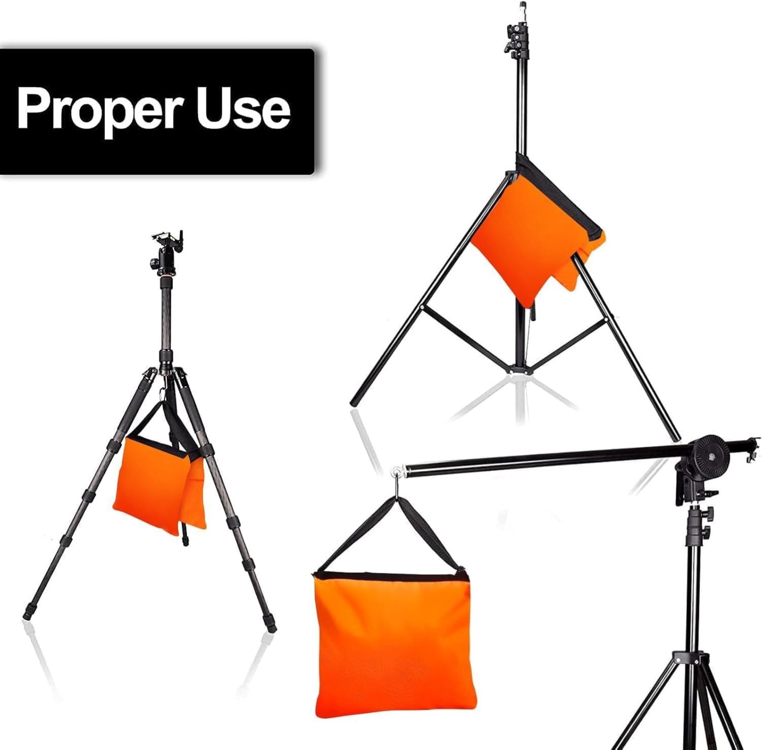 EMART Sacchi di Sabbia per Uso Intensivo Arancione Borsa peso Studio Fotografico Design a Bisaccia per Cavalletto Fotografico, Treppiede Leggero,Set Cinematografici, Produzioni dal Vivo -4 Confezioni