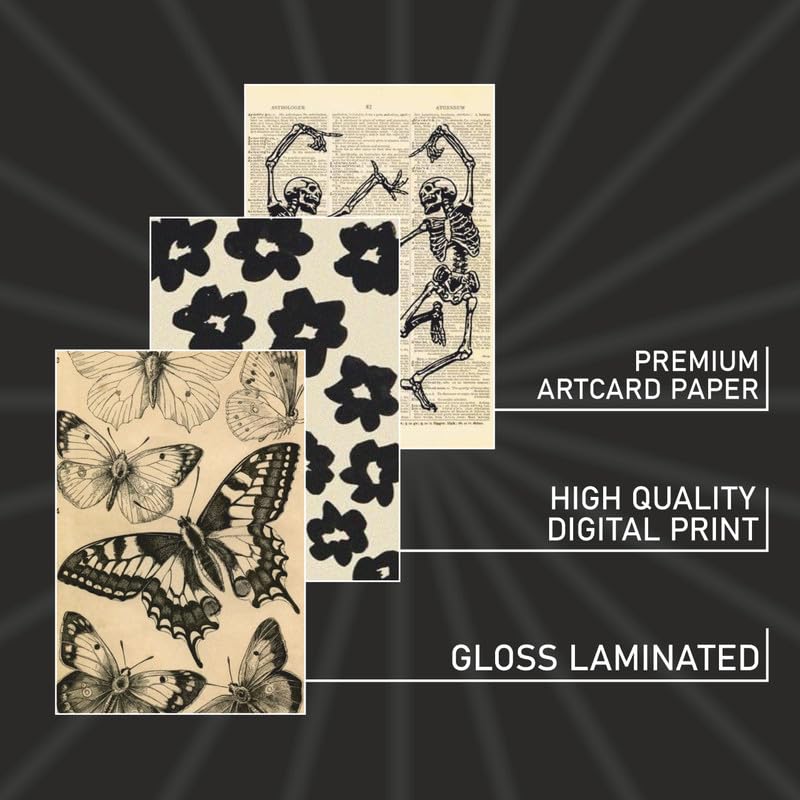 Image of POSTERONN Vintage Wall Collage Kit Pack of 54 Posters 4x6 Inches | Aesthetic Photo Cards for Wall Decor | Cardstock Prints | Glue Dots Included | Room Bedroom Dorm Decoration Set