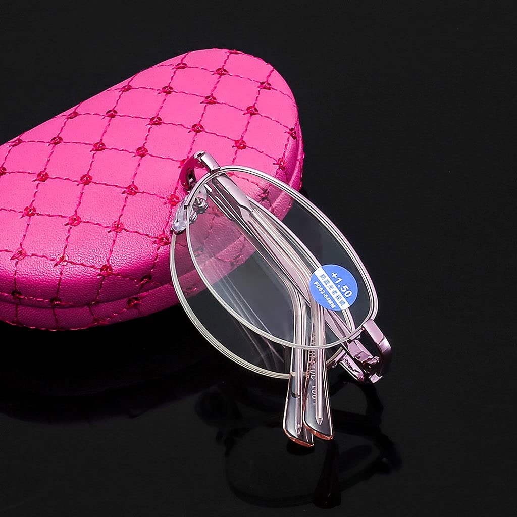 Gafas de Lectura con Montura Rosa Gafas fáciles de Plegar Bloqueo de luz Azul Lectores de computadora antifatiga Visual/deslumbramiento (Tamaño : +1.5)