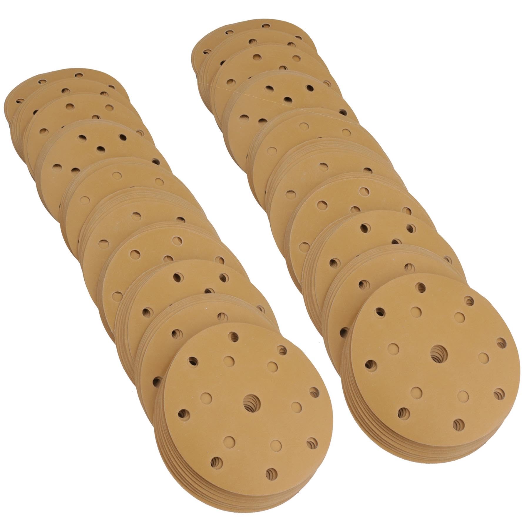 Discos de lijado de 150 mm, óxido de aluminio abrasivo, grano 500, gancho de 15 agujeros + bucle, 200 unidades