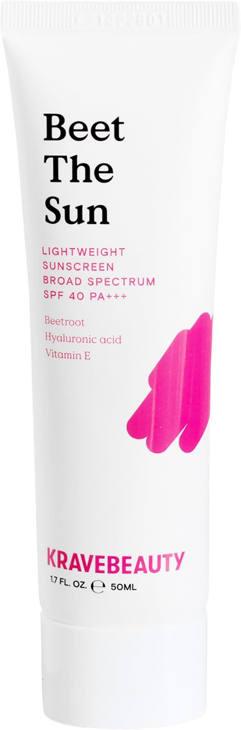 KraveBeauty Beet The Sun Lightweight Sunscreen SPF 40 PA+++, Broad Spectrum Facial Sunscreen with Beet Root Extract & Hyaluronic Acid, Non-Greasy Daily SPF Lotion for Face, Fragrance Free, 50 mL
