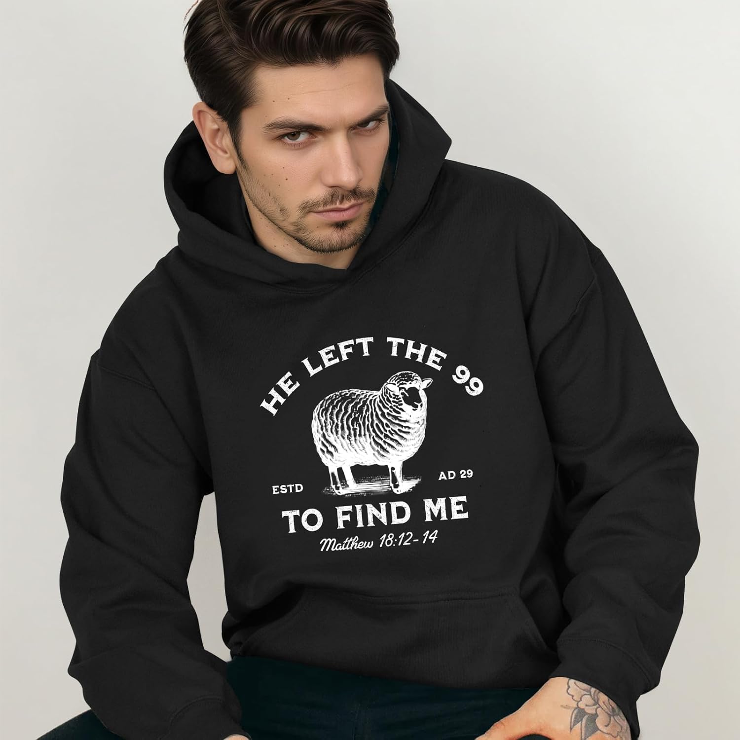 Christian Hoodies He Left The 99 To Find Me Sweatshirt Jesus Bible Verse Hoodies For Men Faith God Hooded Pullover - Image 4