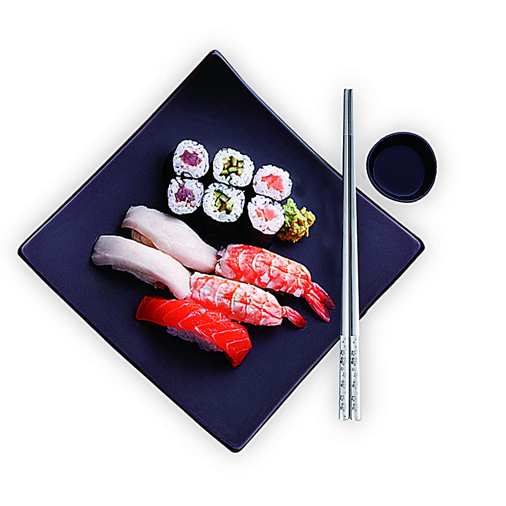 MOXILYN Set Regalo 5 Paia Di Bacchette In Acciaio Inossidabile 304 – Multicolore, Lavabili In Lavastoviglie, Antiscivolo, Per Sushi E Pasta - 2