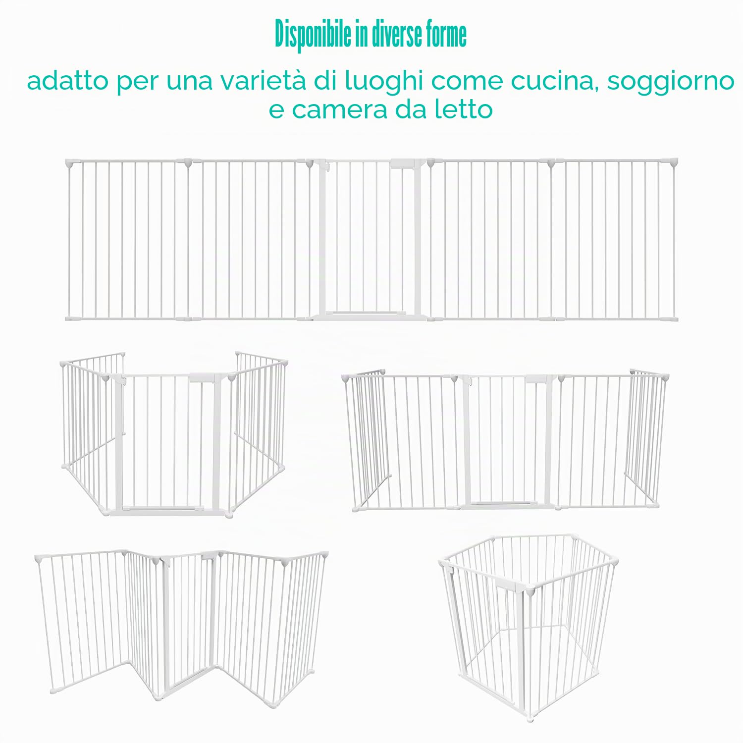 Ikodm Recinzione di sicurezza per bambini, 310 cm, 5 pannelli, pieghevole (65 x 75 cm), in metallo, per bambini, gatti, cani, colore: bianco