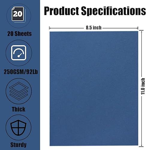 Miniatura 2 de 20 hojas de cartulina azul marino de 8.5 x 11 pulgadas, 92 libras de grosor para hacer tarjetas, invitaciones, manualidades de papel o dibujo