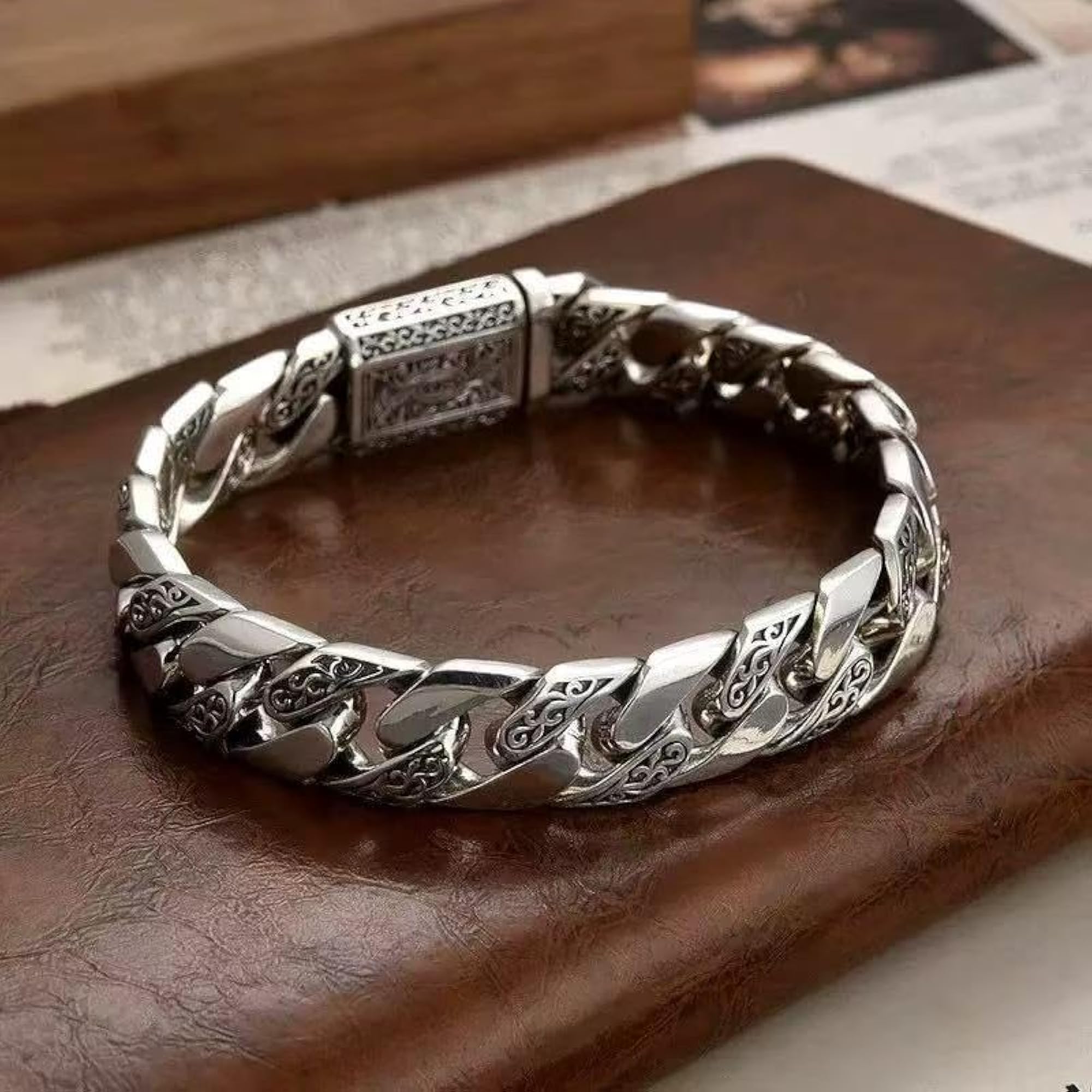 Men's Copper Grass Pattern Thick Cuff Bracelet