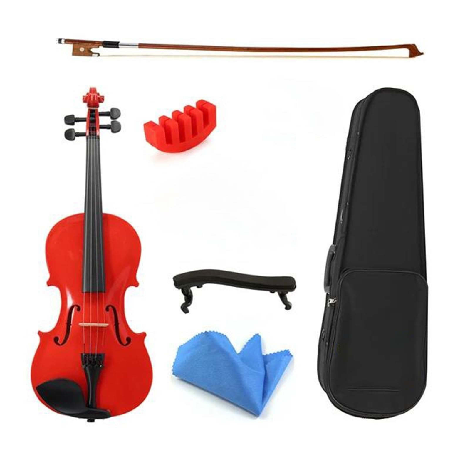 Violín Acústico Rojo 3/4 Para Principiantes Con Estuche Arco Hombrera Sordina Y Cuerdas Instrumento De Violín