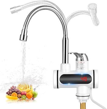 Instant Hot Water Tap, 220V 3000W Tankless Electric Water Heater with LED Display, 3-Sec Fast Heating, 360  Rotatable Spring Faucet, Cold/Hot Mixer Water Tap, Stainless Heater Tap for Kitchen Bathroom