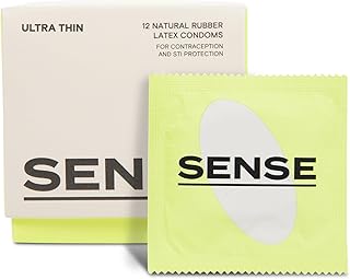 Sense Ultra Thin Latex Condoms for Natural & Skin-to-Skin Feel - Silky Smooth, Ultra Thin Condoms - Electronically Tested, Non Toxic, Vegan, Hypoallergenic Thin Condom for Men, 12 Pack