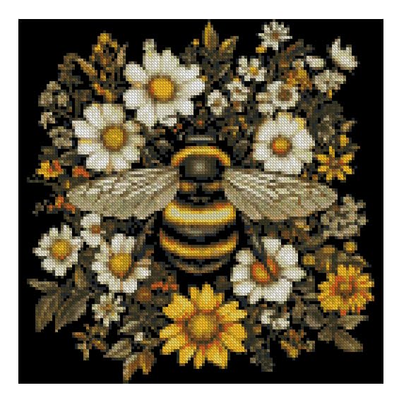 Image of Bee Flowers Stamped Cross Stitch Kits Embroidery Starter Kit for Adults | 11CT Needlepoint Printed Counted Cross-Stitch Animals Patterns Beginners Dimensions Kit Arts and Crafts 14x14inch