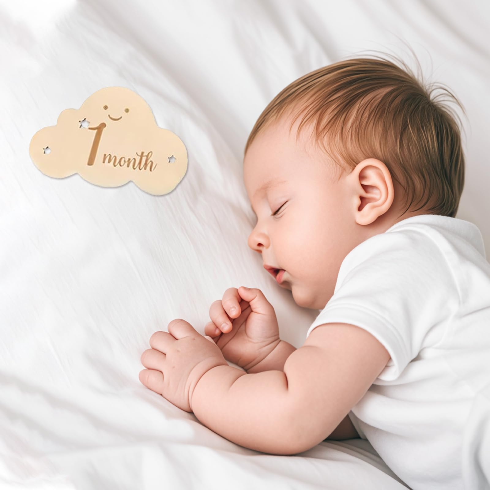 8 sztuk miesięcznych kart z kamieniami milowymi dziecka | Chmura Kształt Karty Drewniane Miesiąc, Twarz Prezent Oryginalny Mama W Ciąży Nowe Rodzice Dziecko Chłopiec I Dziewczyna
