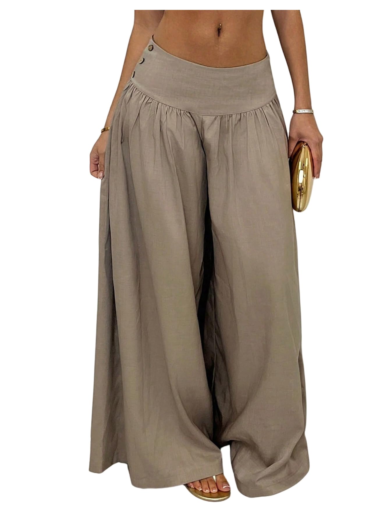 Milumia Womens Wide Leg High Waisted Palazzo Pants Beach Lounge Casual Trousers