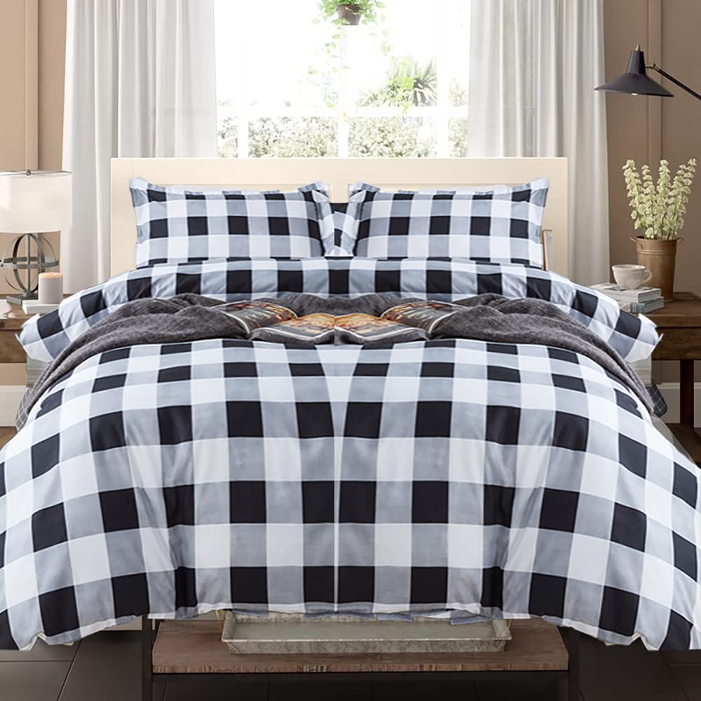 TEALP Buffalo Check Bedding 3 Pieces Buffalo Plaid Duvet Cover Set
