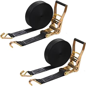 2PACK Ratchet Straps Heavy Duty, 8000 LBS Break Strength Ratchet Strap Tie Down, 2 x 27ft Black Tie-Down Ratcheting Cargo Truck Straps with Durable Double J Hook for for Truck Black, 2IN X 27FT