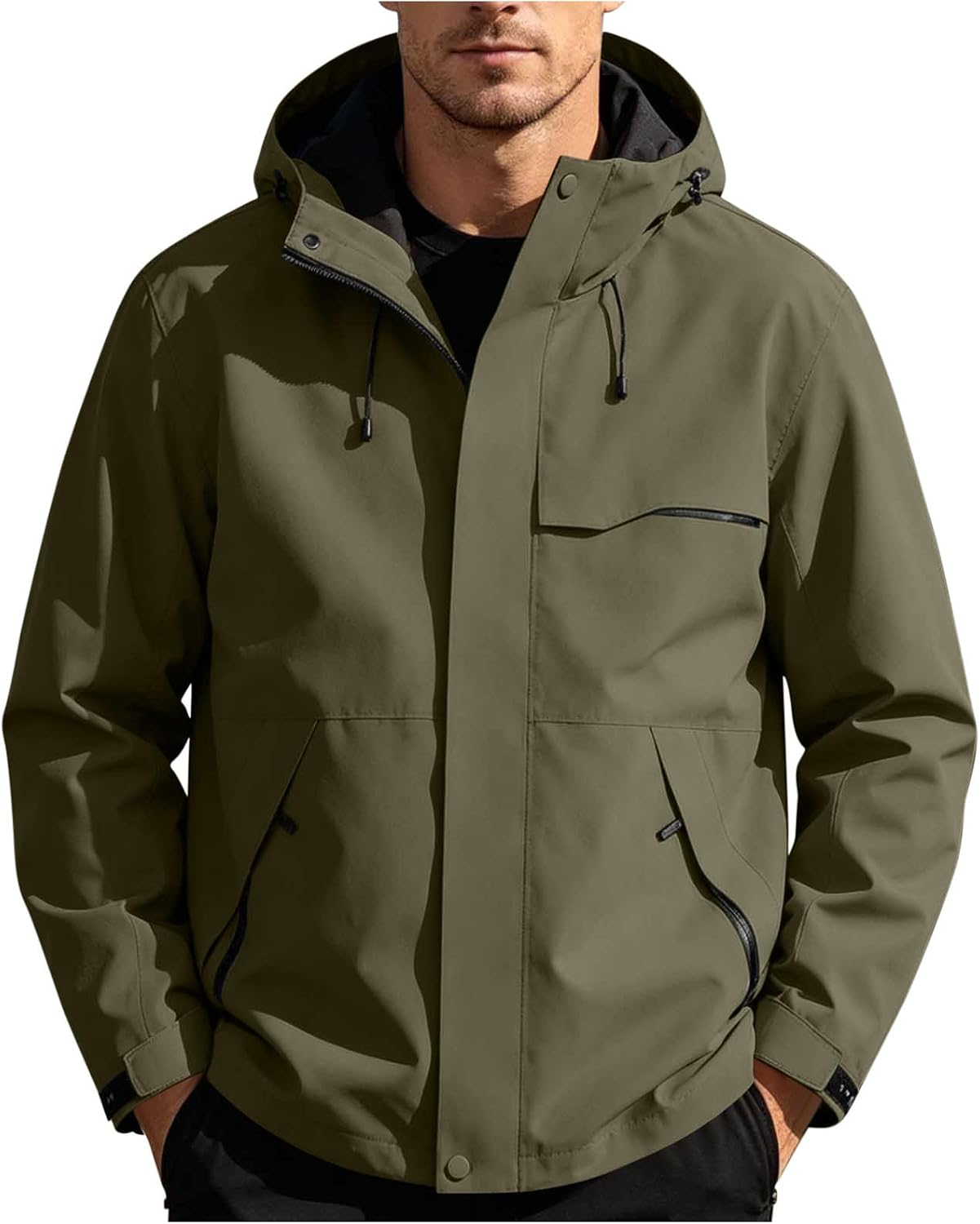 Outdoor Tactical Jacket for Men Women Hooded Waterproof Windbreaker Multi-Pocket Shell Coat Lightweight Spring Summer