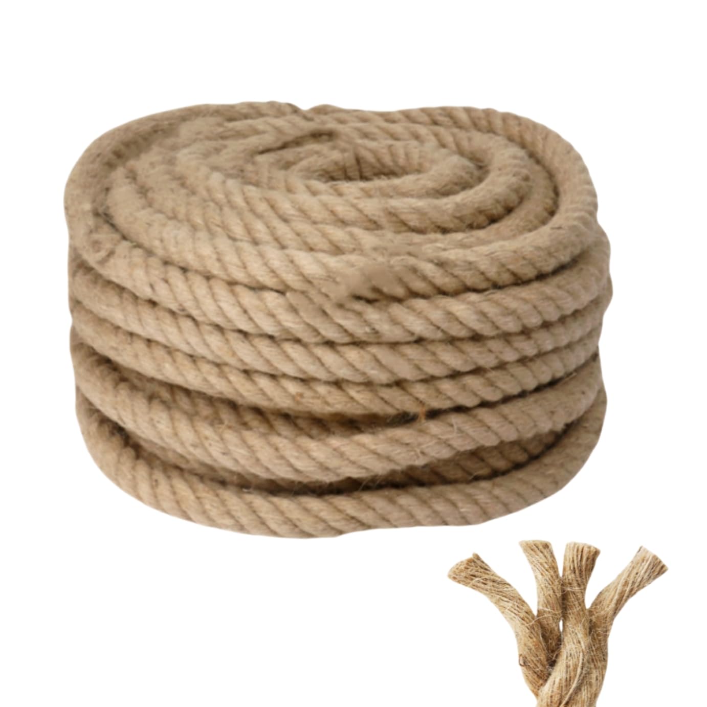 Cuerda de yute natural de 20 mm, cuerda de cáñamo gruesa trenzada de 15 m | Cuerda de yute resistente de 4 hebras para terrazas, jardinería, agrupación, camping, decoración de barcos
