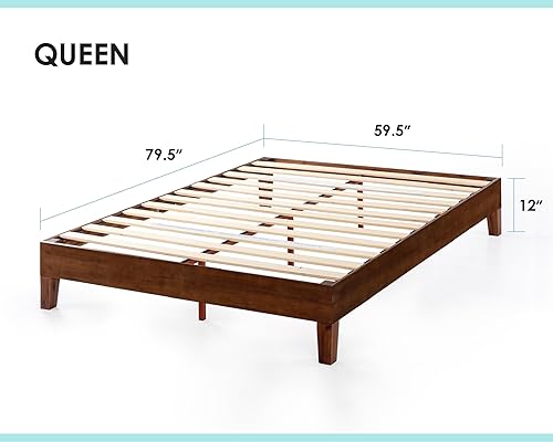 Miniatura 2 de Mellow Naturalista Grand - Marco de cama con altura de 12 pulgadas, de madera maciza clásica, con tiras de madera, no necesita somier, Queen,