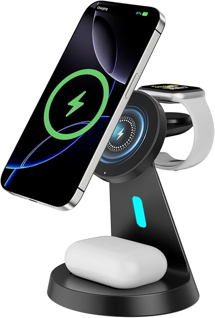 Wireless Charger for iPhone- 3 in 1 Charging Station for iPhone 16/15/14/13/12/Pro Max/Pro/Mini/Plus, Apple Watch 10/9/8/7/SE/6/5/4/3/2/1/Ultra2/Ultra, AirPods pro/2/3/4