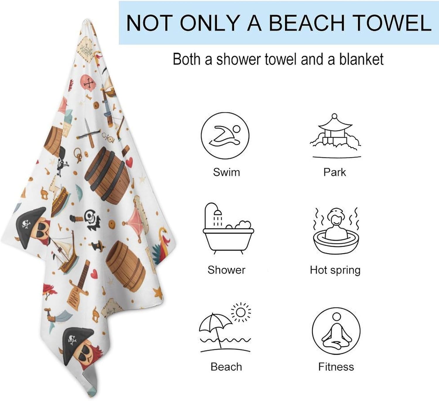 PiratesThemed Items Ship Bird Oversized Beach Towel Soft Absorbent Pool Bath Swim Towels for Adults Travel Vacation Gifts 130x80cm