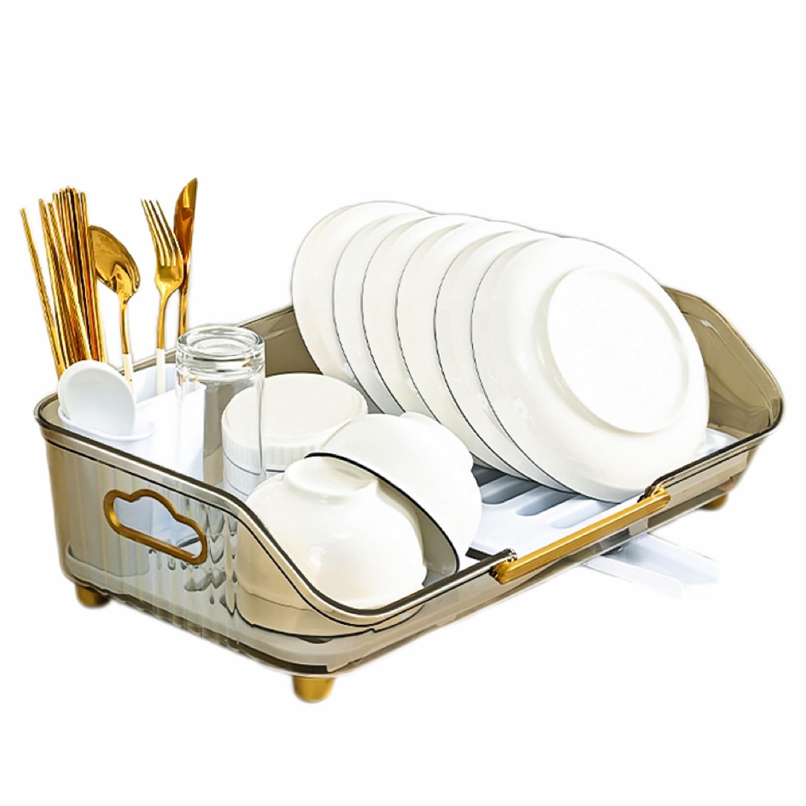 Escurreplatos para fregadero, escurridor de cocina de plástico, colador de platos que ahorra espacio con asas redondeadas, soporte desmontable para palillos, 17 pulgadas de largo x 11 pulgadas de
