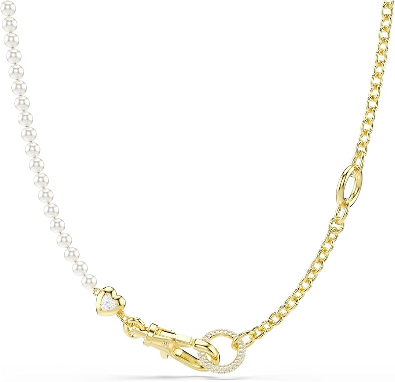 Collar Idyllia, Perla de cristal, Blanco, Baño tono oro