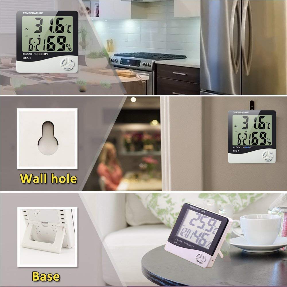 Walberrie LCD Night Light Indoor Humidity Monitor Temperature Sensor Hygrometer Thermometer with Date Time Alarm Clock 3