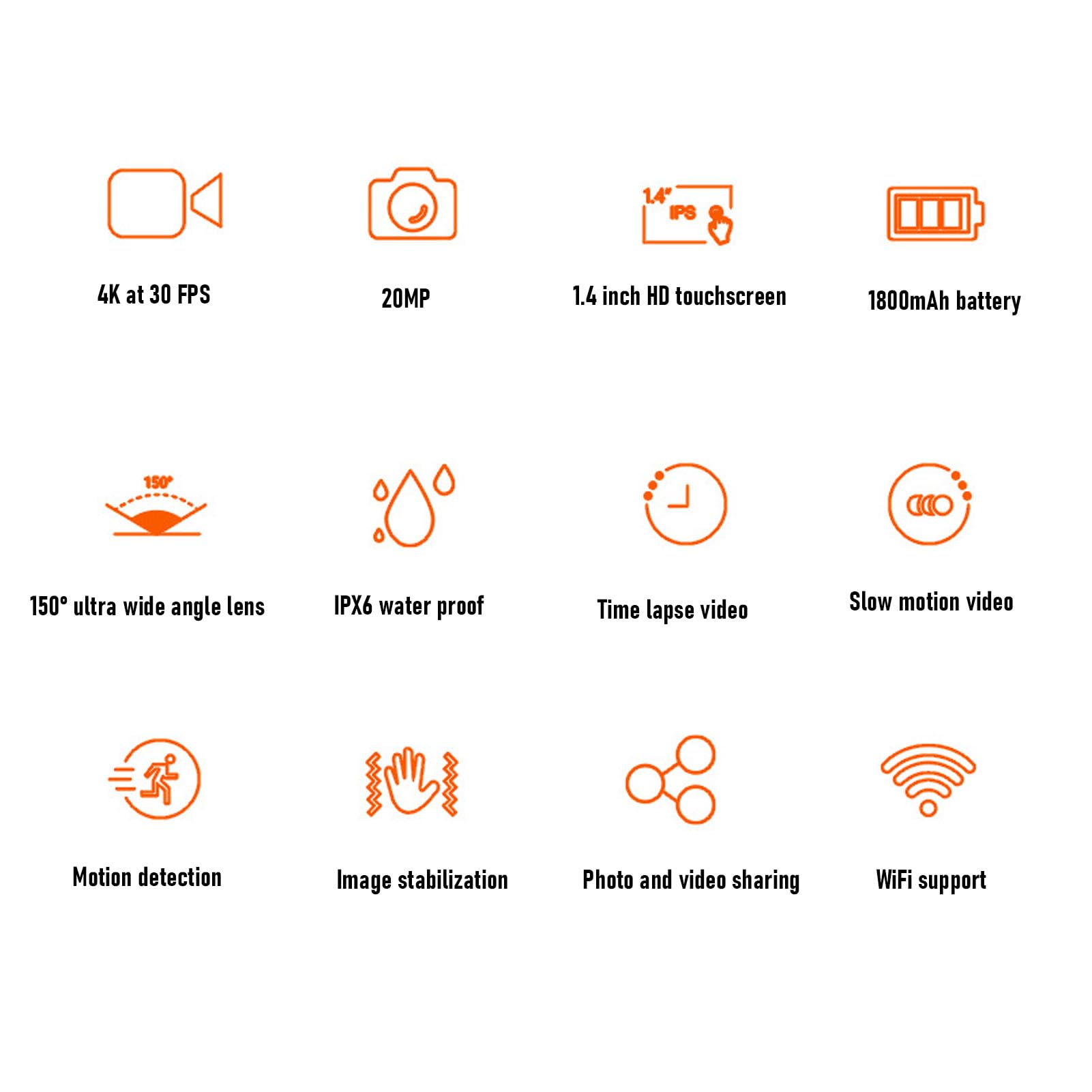 Tangxi Action Camera 4K, Videocamera con APP, Grandangolo da 64 MP e 125