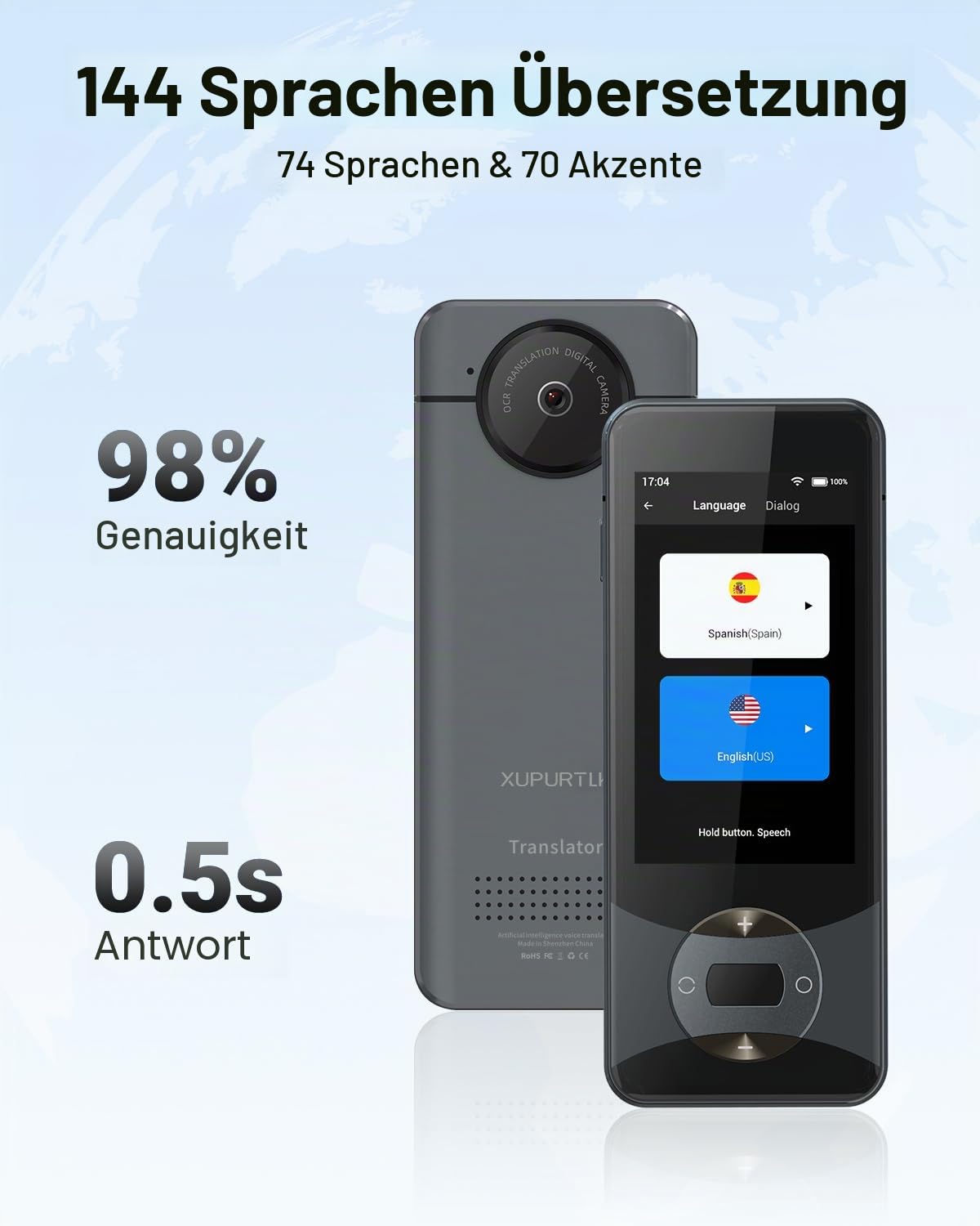 Xupurtlk W10 Sprachübersetzer Gerät, Übersetzer Gerät Testsieger für Reisen | Sprachübersetzer Ohne Internet, Translator Echtzeit 144 Sprachen mit WiFi/Offline/Foto Unterstützung/Währungsumrechner
