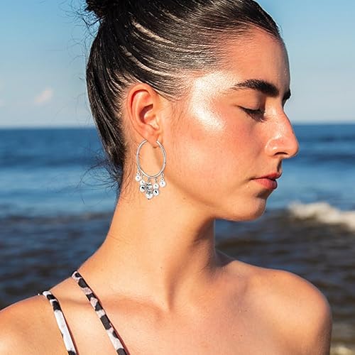 Miniatura 6 de UNICRAFTALE 8 aretes de aro de acero inoxidable 304 de 2 colores, aretes de aro grandes de calibre 12, aretes de aro hipoalergénicos con 5 bucles