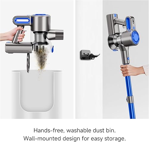 Miniatura 7 de Aspiradora inalámbrica para el hogar, potente aspiradora de palo con batería recargable, cepillo antienredos de luz verde, aspiradora de mano ligera