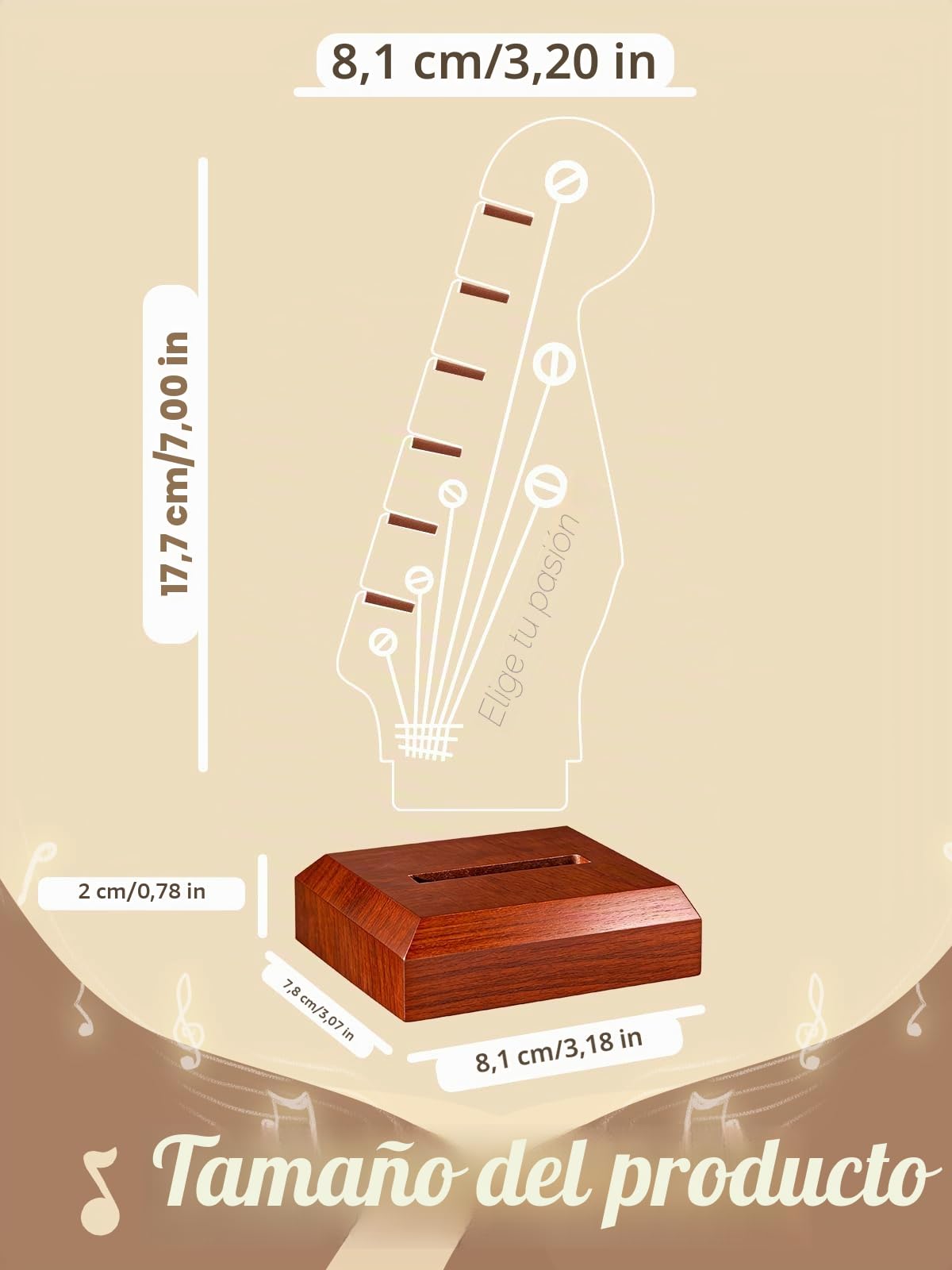 CoolGift Mart Soporte de púas luminoso para guitarra, Soporte acrílico para púas de guitarra eléctrica con forma de clavijero y base de madera para guardar y exponer las púas, Accesorios de guitarra