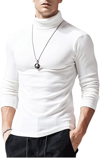 PICKLION Mens Turtleneck Shirts Slim Fit Basic Solid Casual Long Sleeve Thermal Pullover Undershirts