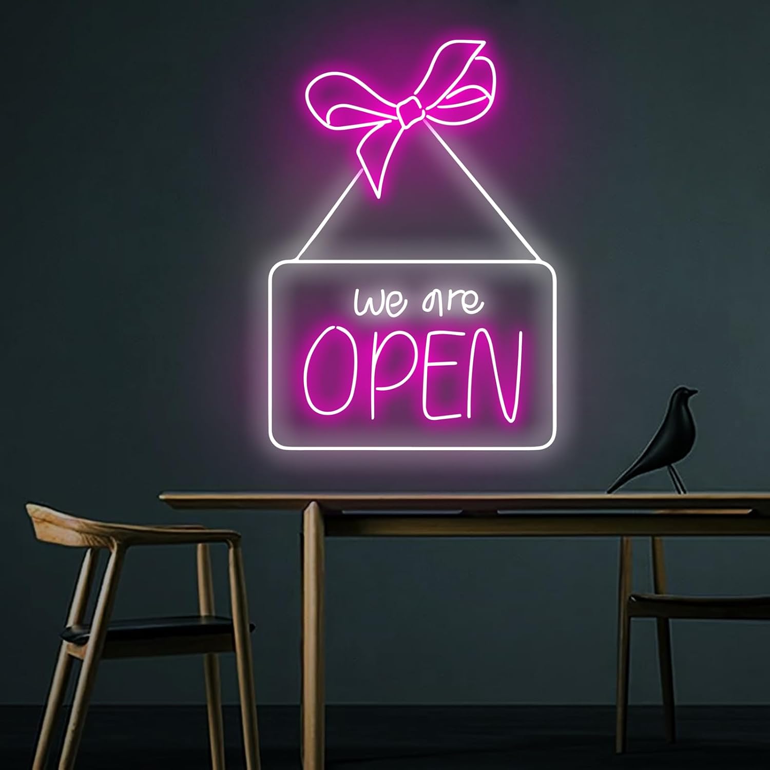 We Are Open For Business Led Sign, Pink Bow Open Neon Sign, Open Led Light, Personalized Room Wall Decor, Welcome Neon Light, Food Neon Sign for Business Window Open Signs