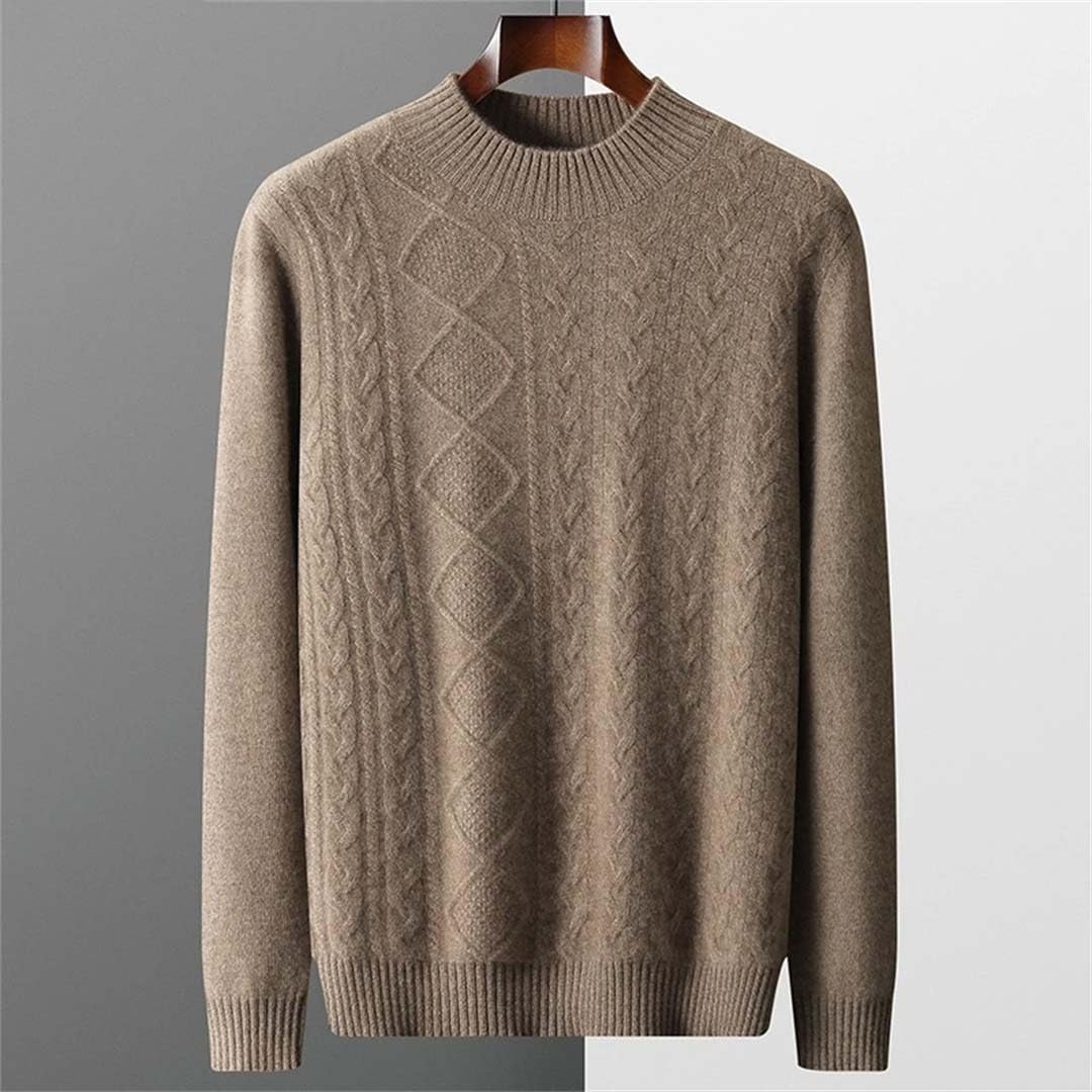 Men Cashmere Sweater Half-High Neck Thick Pullovers Loose Solid Wool Bottom Shirt