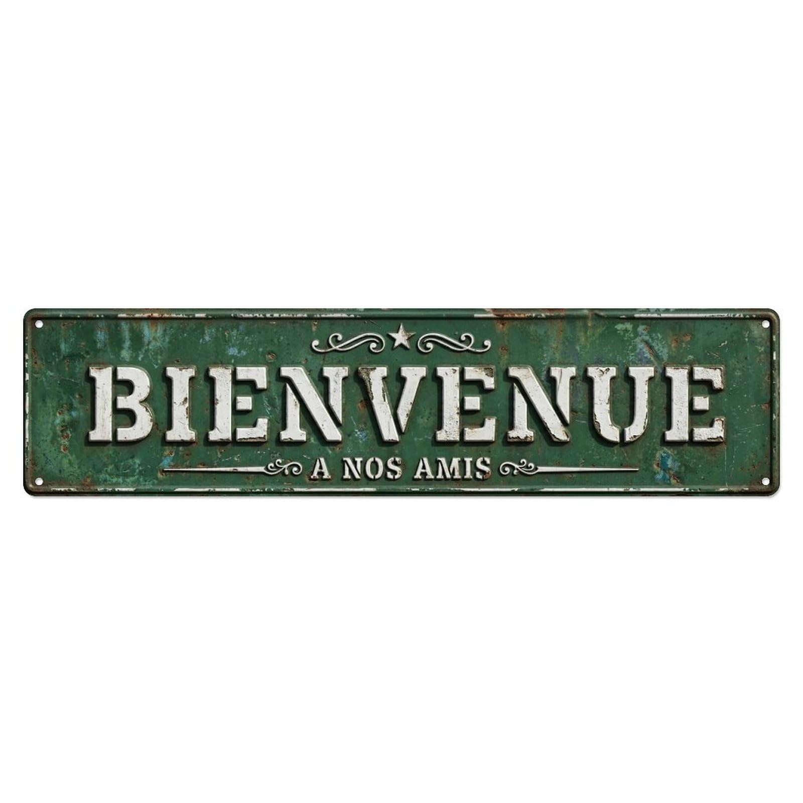 Weathered Green Tin Plate Welcome Metal Tin Skinny Sign Plaque Wall Decor for Cafe, Club Bar, Office, Home Garden Metal Poster 4x16Inch