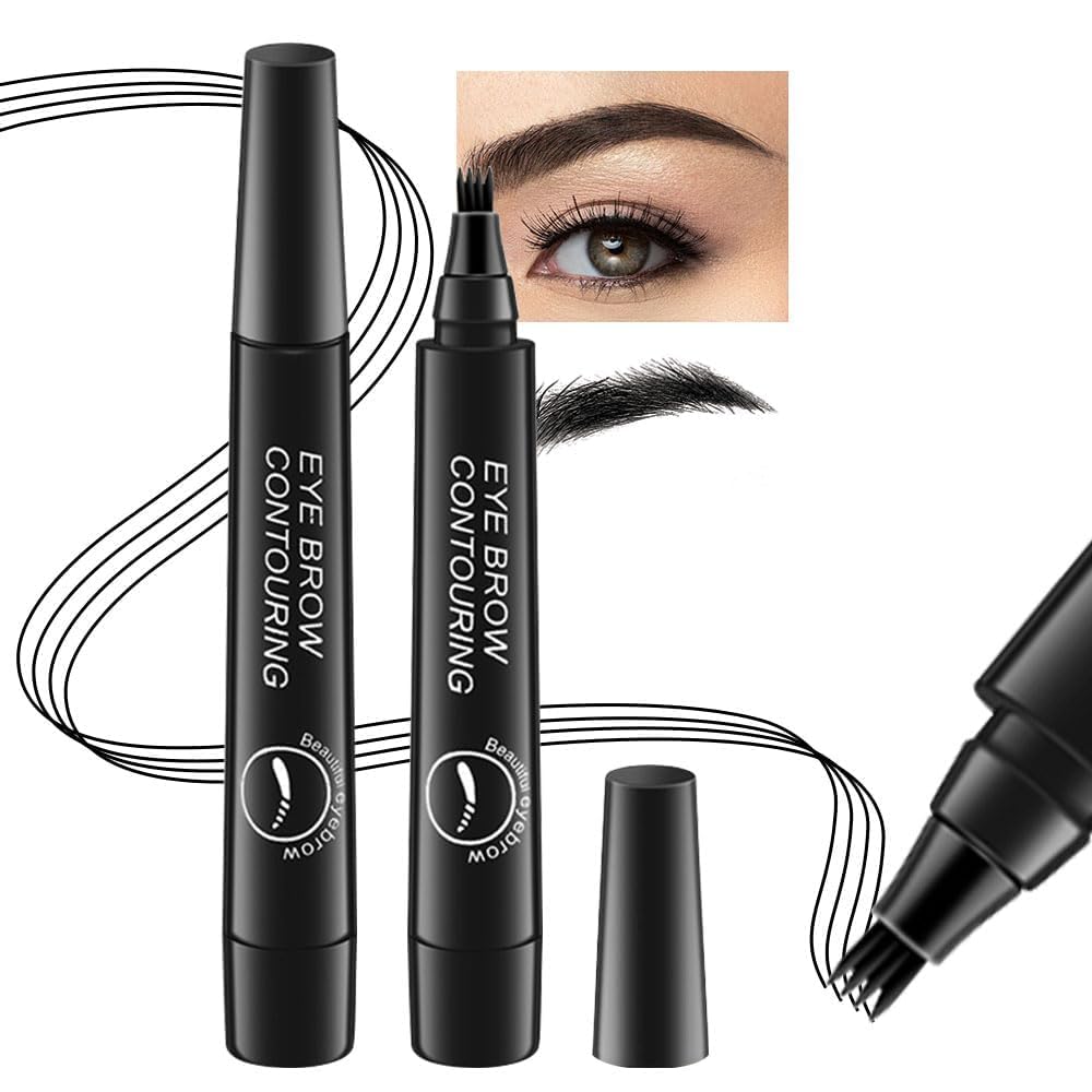 GLOVASILK 4 Point Eyebrow Pencil Black,Waterproof Microblading Eyebrow Pencil with a Micro-Fork Tip Applicator Creates || Black Fine Sketch Liquid Eye Brow Tattoo Tint Pen-image-30