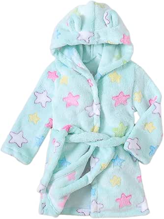 Boys Girls Robe Toddler Hooded Bathrobe Unisex Soft Coral Fleece Robes ...