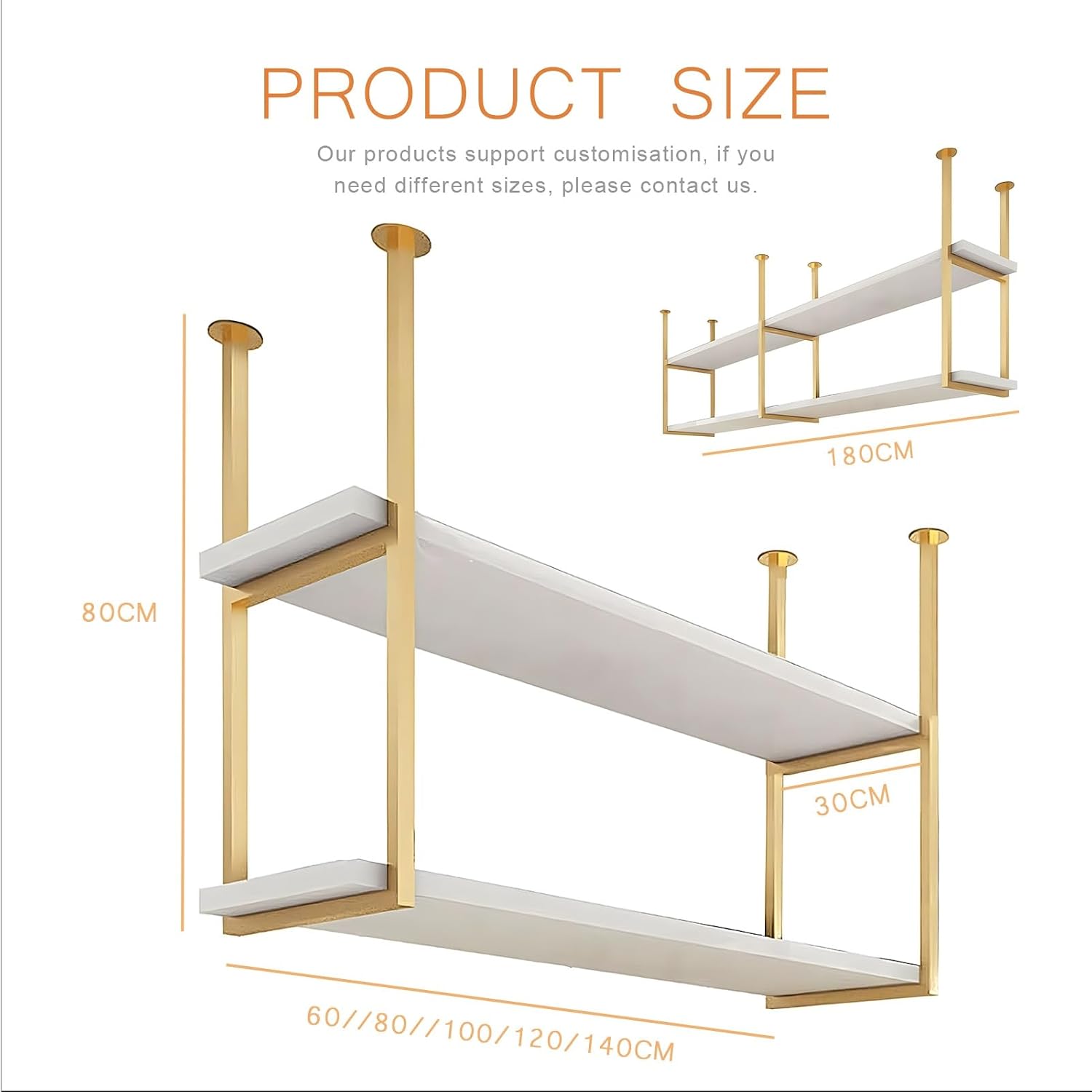 Ceiling Mounted Storage Racks, 2 Layer Floating Pan Pot Shelves Flower Stand Wine Glass Holder for Kitchen/Bars/Living Room/Restaurants/Balcony, Industrial Hanging Display Rack (Size : 140x30x80cm)