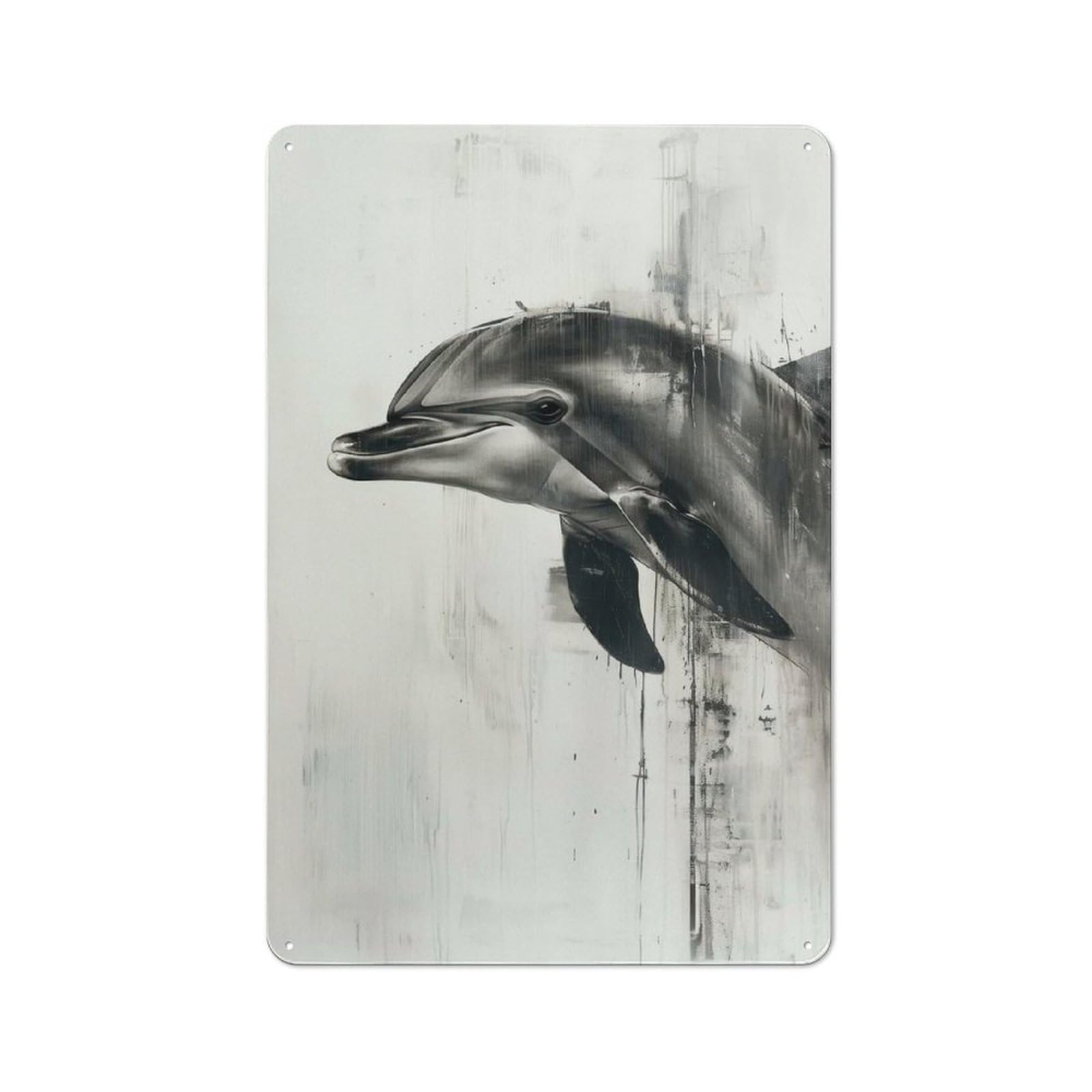 Rustic Tin Sign 30x20cm Featuring Dolphin Painting for Living Room Wall, for Room Styling Across Living Rooms And Feature Walls