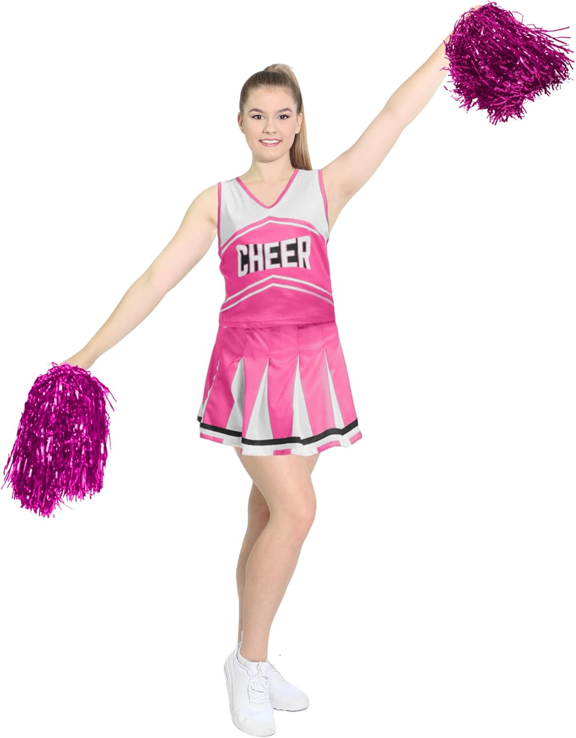 Danzcue Cheerleader Costume for Adult, Cheerleading Outfit With Pompoms for Womens