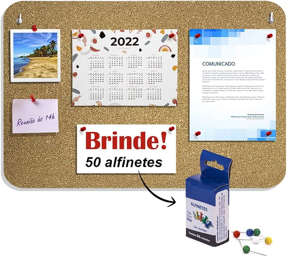 1 Quadro de Aviso Recado Cortiça Mural de Fotos 28x44cm