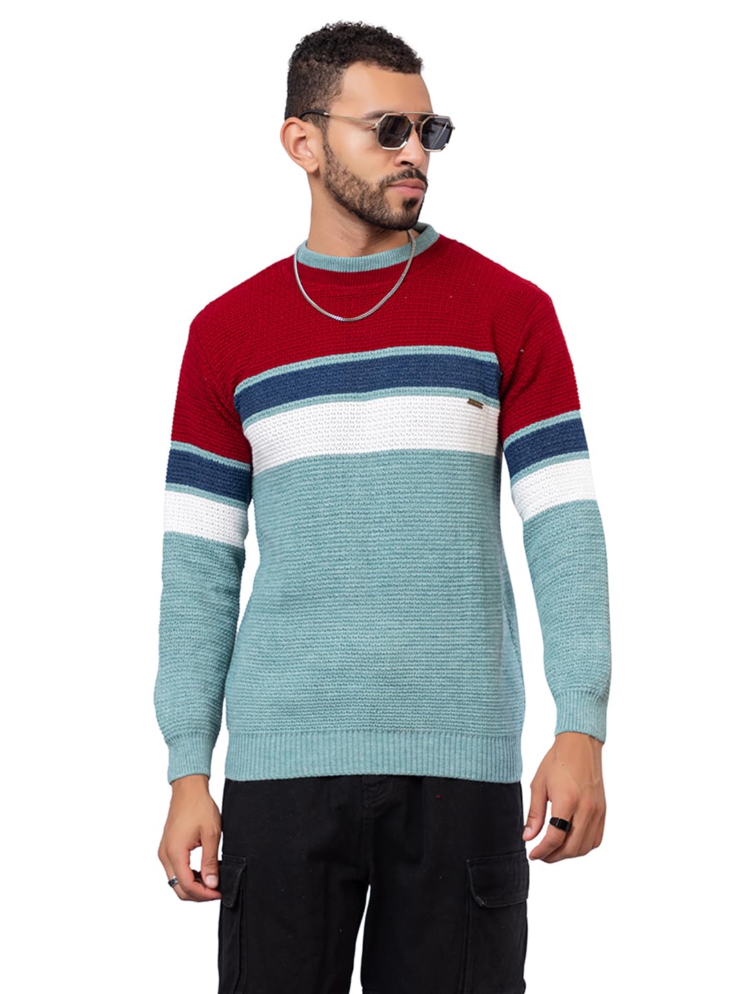 prashar Men’s Color Block Knit Sweater | Stylish Full-Sleeve Pullover | Soft Wool-Blend Winter Jumper with Modern Striped Design for Casual and Office Wear-picture-34