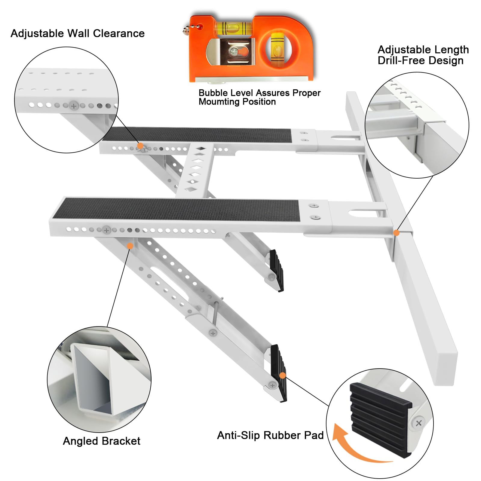 Soporte universal para aire acondicionado de ventana, sin taladrar, soporte de ventana de CA resistente soporta hasta 200 libras para unidades de CA de 5,000 a 24,000 BTU, se adapta a ventanas