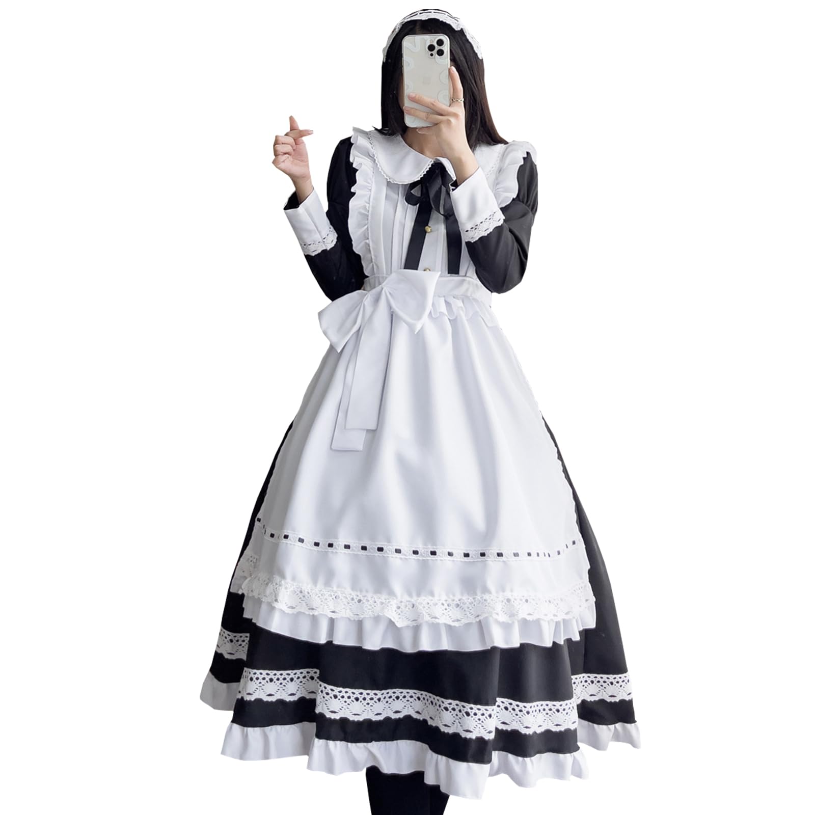 CR ROLECOS Maid Outfit Costume: Victorian Lolita Maid Dress Apron with Headwear & Bow - Black, Plus Size, Female, Halloween - Image 2