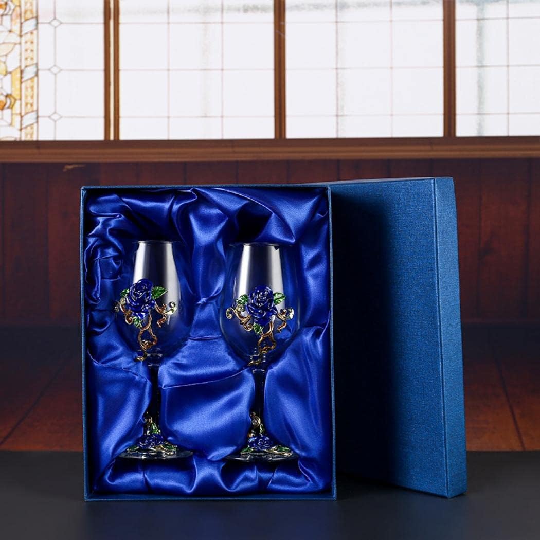 jessie Wine Glass Handmade Painted Enamel Flower Gin Glass Wine Glass Birthday Mothers Day Gifts (Blue *2+gift box)